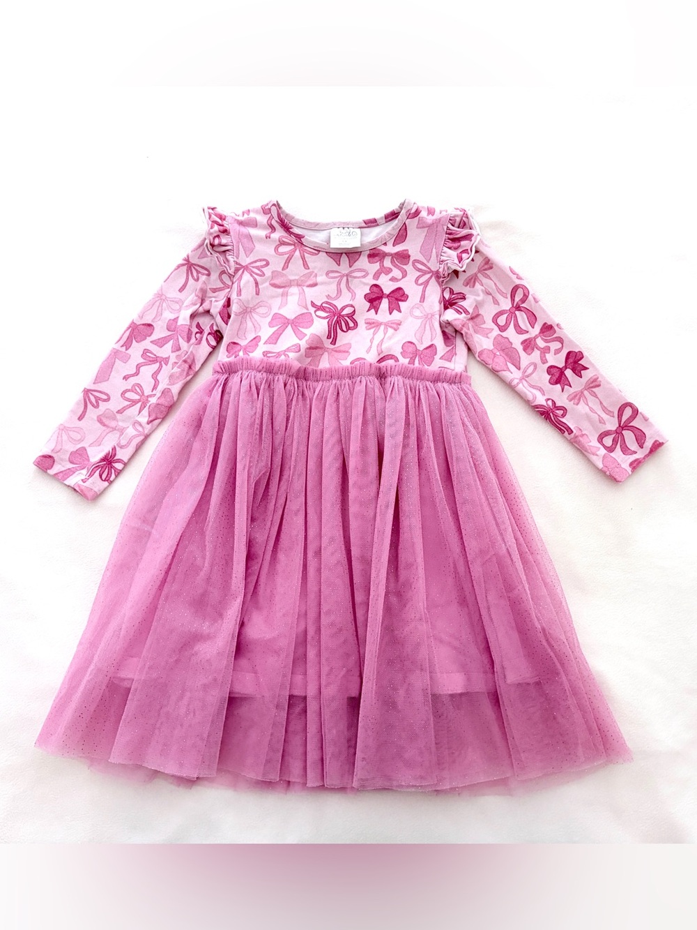 Sweet Wink Pink Coquette Bow Long Sleeve Sparkly Tutu Dress, Size 5
